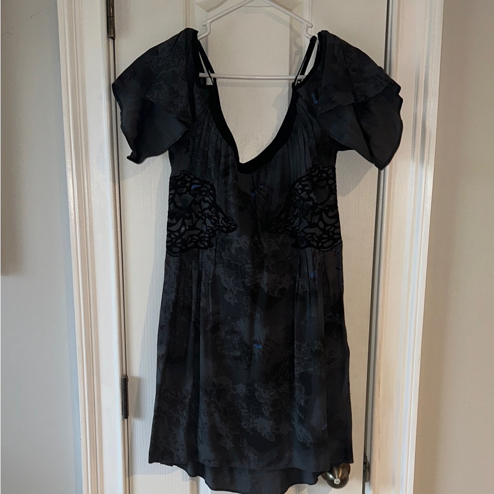 Free People Black Off Shoulder Dress with Embroidered Detail